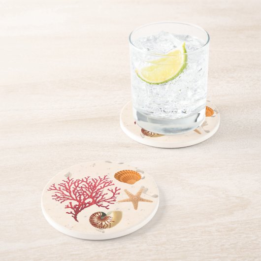 Sand and seashells round sandstone coaster コースター (側面)