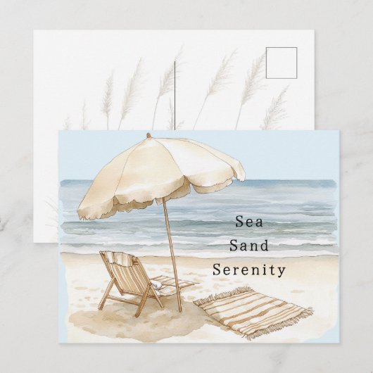 Sand Beach Serenity Umbrella ポストカード (正面/裏面)