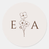 Sand Beige Hand Drawn Floral Monogram Wedding ラウンドシール (正面)