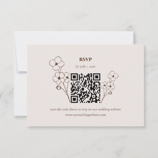 Sand Beige Hand Drawn Floral QR Code RSVP (裏面)