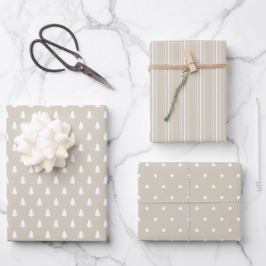 Sand Beige Modern Farmhouse Holiday Wrapping Paper ラッピングペーパーシート (正面)