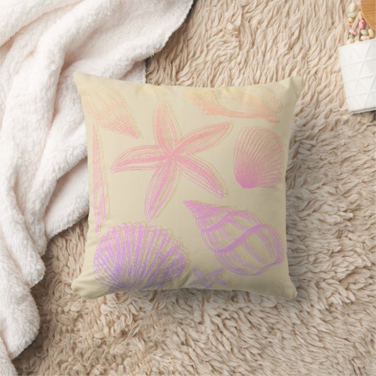 Sand Beige Seashell Ombre Pink Coastal Beach House クッション (ブランケット)