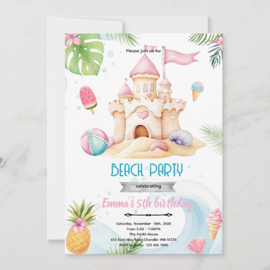 Sand castle girl invitation 招待状 (正面)
