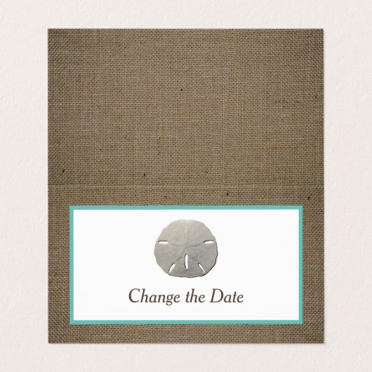 Sand Dollar & Burlap Photo Change the Date Card 名刺 (外部フラット)