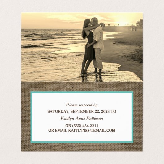 Sand Dollar & Burlap Photo RSVPカード 名刺 (内部フラット)
