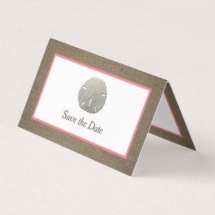 Sand Dollar & Burlap Photo Save The Date Card 名刺