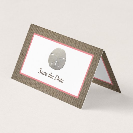 Sand Dollar & Burlap Photo Save The Date Card 名刺 (正面)