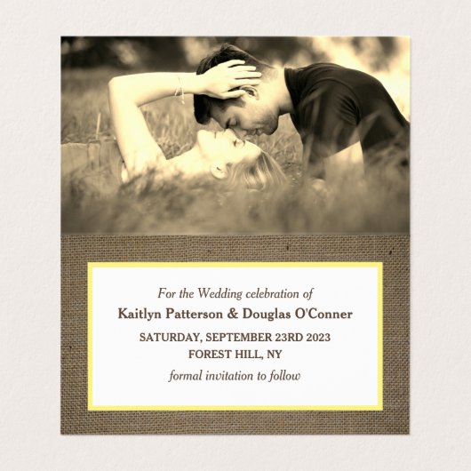 Sand Dollar & Burlap Photo Save The Date Card 名刺 (内部フラット)