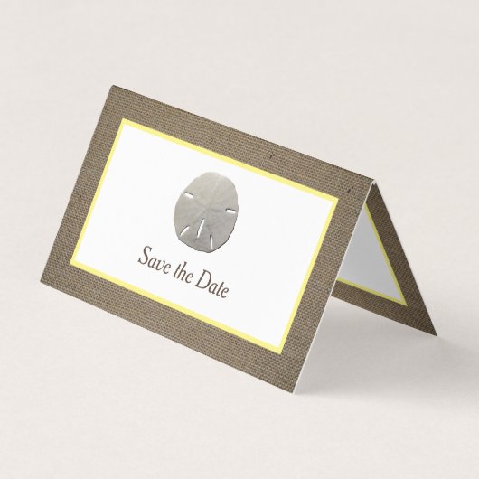Sand Dollar & Burlap Photo Save The Date Card 名刺 (正面)
