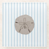 Sand Dollar Coastal Painting Nautical Stripe  ガラスコースター (正面)