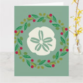 Sand Dollar Seashell Christmas Wreath カード (黄色い花)