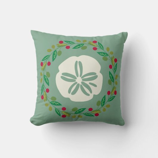 Sand Dollar Seashell Christmas Wreath クッション (正面)