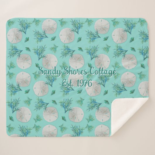 Sand Dollars Pattern Turquoise Coastal Home シェルパブランケット (正面(横))