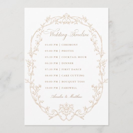 Sand Ornate Floral Frame Wedding Timeline プログラム (正面)