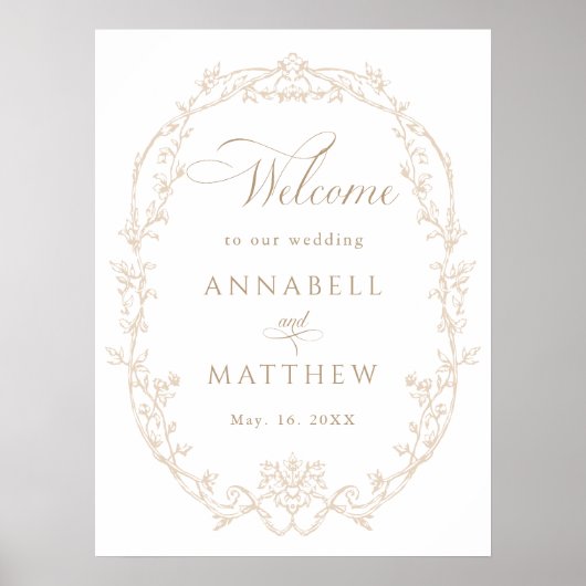Sand Ornate Floral Frame Wedding Welcome ポスター (正面)