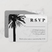 sand RSVPのカードに結婚ハート |ビーチテーマ 出欠カード (正面/裏面)