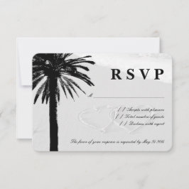 sand RSVPのカードに結婚ハート |ビーチテーマ 出欠カード