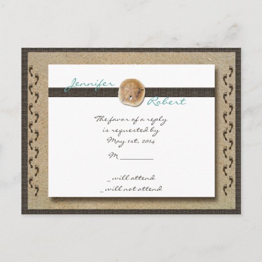 Sand RSVPポストカードの足跡 インビテーションポストカード (正面)