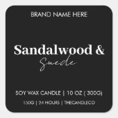 Sandalwood & Suede Custom Candle - Black Sticker スクエアシール (正面)