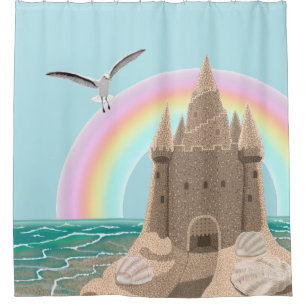 Sandcastleのカモメ(虹)のシャワー・カーテン シャワーカーテン