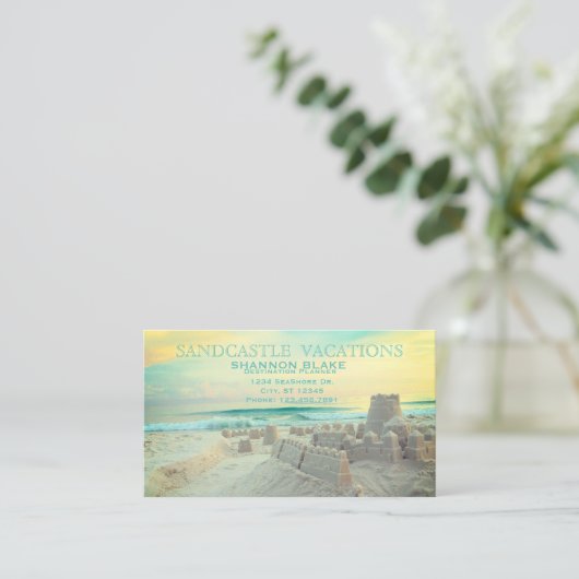 Sandcastleのビーチの景色の休暇 名刺 (スタンド正面)