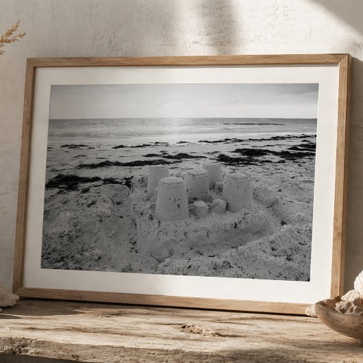 Sandcastle on Beach Shoreline Coastal Seascape ポスター