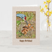 Sandhillクレーンが付いているバースデー・カード カード (黄色い花)