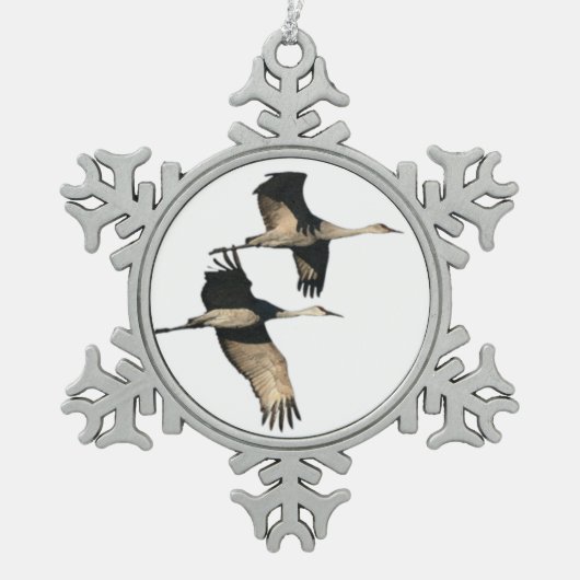 Sandhillクレーン鳥の雪片のオーナメント スノーフレークピューターオーナメント (正面)