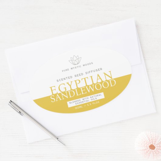 Sandlewood yellow reed diffuser oval product label 楕円形シール (封筒)