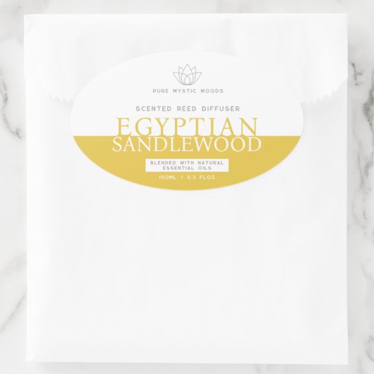 Sandlewood yellow reed diffuser oval product label 楕円形シール (バッグ)