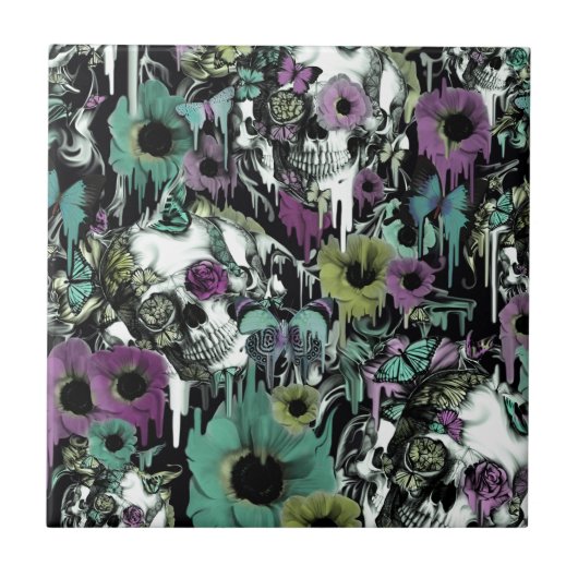 Sandmanの花のスカルパターン夫人 タイル (正面)