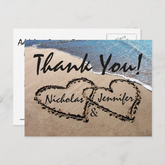 Sand'sハートはがき結婚に感謝ビーチ ポストカード (正面/裏面)