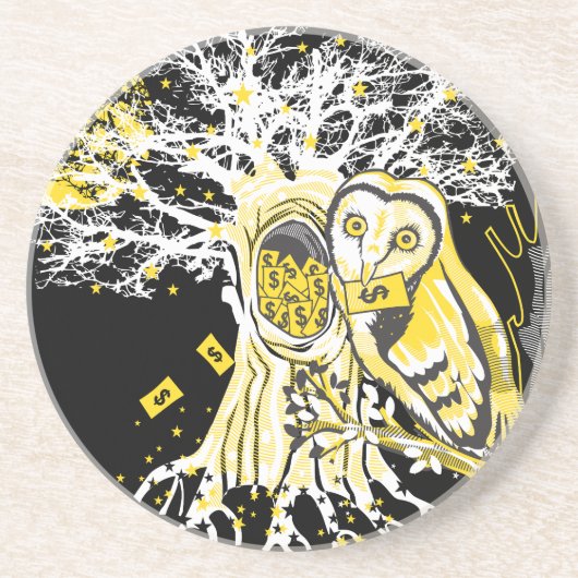 Sandstone Coaster – Urban Tree Owl & Wealth  コースター (正面)