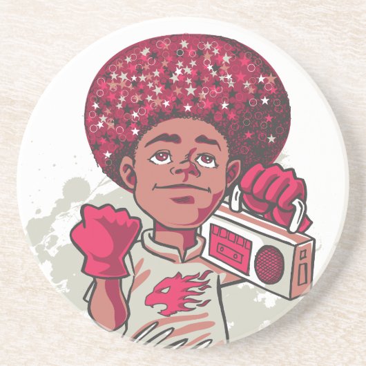 Sandstone Coaster – YOUTH Power Afro & Boombox コースター (正面)