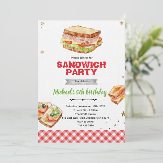 Sandwich Birthday Party Invitation 招待状 (スタンド正面)