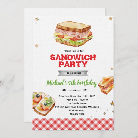 Sandwich Birthday Party Invitation 招待状 (正面/裏面)