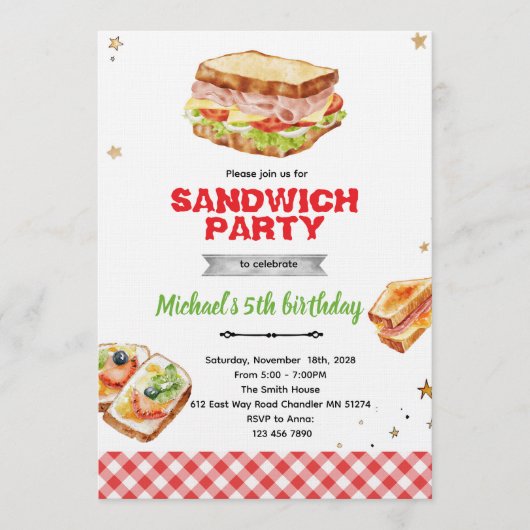 Sandwich Birthday Party Invitation 招待状 (正面)