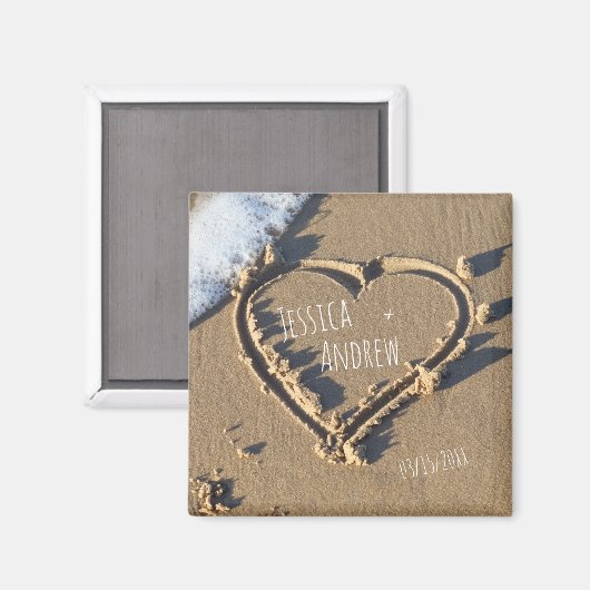 Sandyビーチパーソナライズされた名ハート日付の保存 マグネット (正面/裏面)