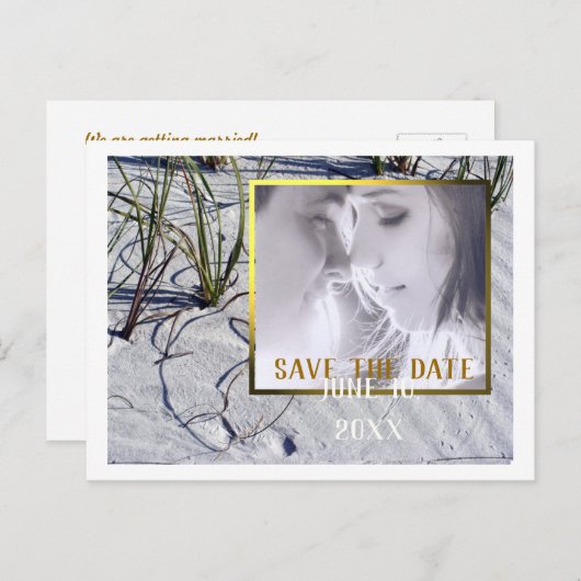 Sandyビーチ写真の保存日付 案内ポストカード (正面/裏面)