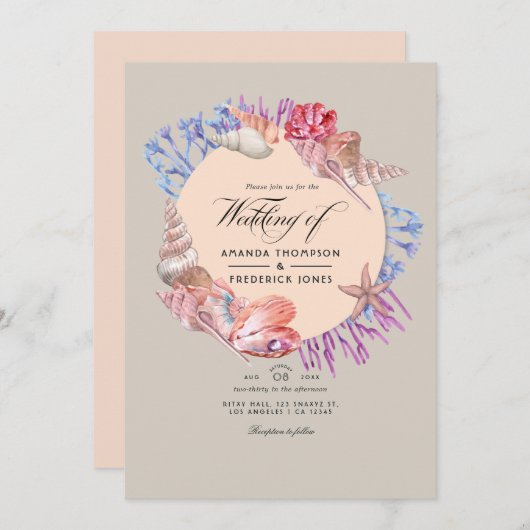 SandyビーチQRコードRSVP 結婚's 招待状 (正面/裏面)