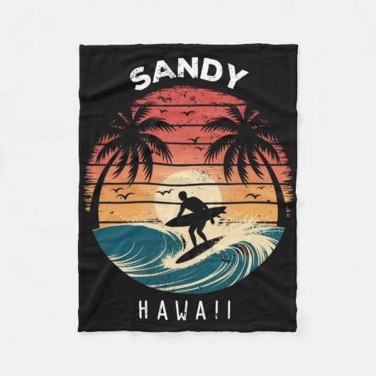 Sandy Beach Hawaii Surfboard Waves Beach フリースブランケット (正面)