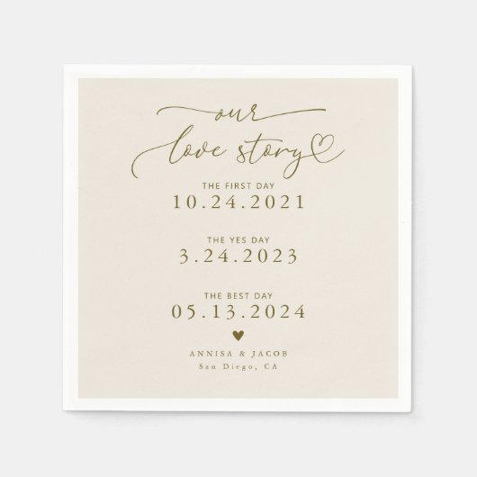 Sandy Beige Our Love Story エレガント Script結婚's スタンダードカクテルナプキン (正面)