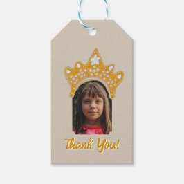 Sandy Cream Princess Crown Floral Photo Birthday ギフトタグ
