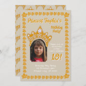 Sandy Cream Princess Crown Floral Photo Birthday 招待状 (正面/裏面)