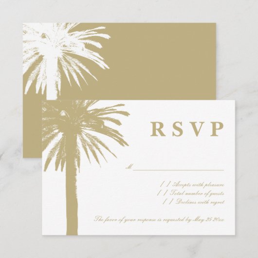 Sandy palm tree RSVPビーチ結婚式応答カード 出欠カード (正面/裏面)