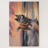 Sandy Paws Akita Dog on Beach Sunset ジグソーパズル (縦)