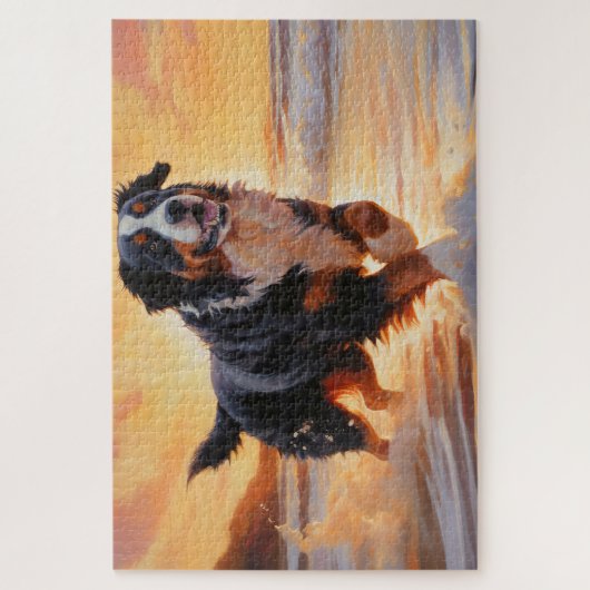 Sandy Paws Bernese Mountain Dog on Beach Sunset  ジグソーパズル (縦)