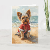 Sandy Paws & Christmas Cheer – Yorkie at the Beach カード (正面)