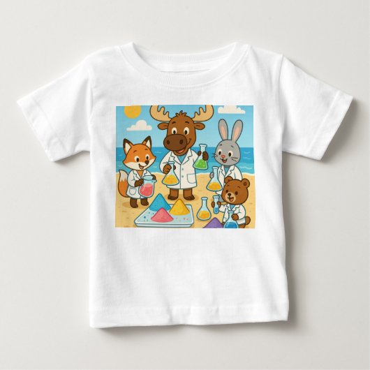 Sandy Science Squad – スマートで日差しを楽しむキッズTシャツ ベビーTシャツ (正面)