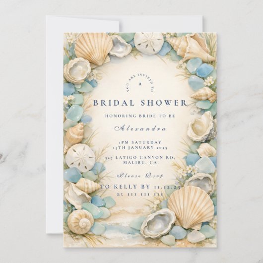 Sandy Shores Seashell Bridal Shower 招待状 (正面)